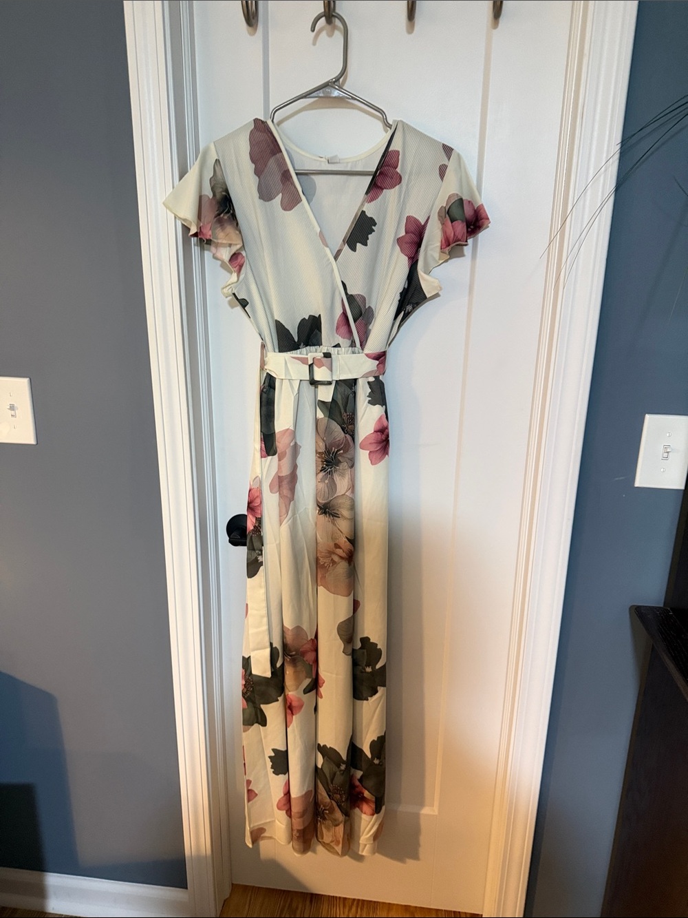 Floral Wrap Maxi Dress in Cream and Pink